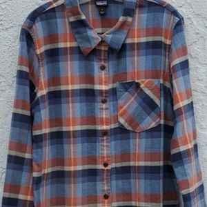 Patagonia Heywood Blue Orange Plaid Flannel Size 4
